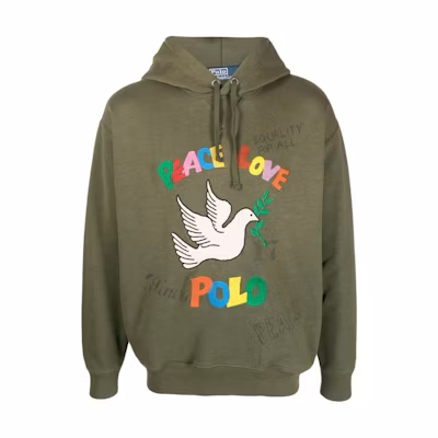 Ralph Lauren FW23 Embroidered Dove Lettering Hoodie Green Loose Fit 710904460-001