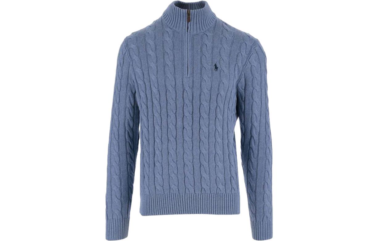 Order Ralph Lauren FW23 Corak Sulaman Leher-Tinggi Baju Sejuk Biru (). 710810841-025