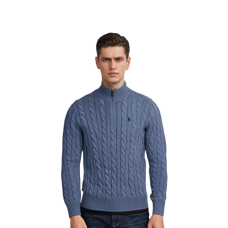 Purchase Ralph Lauren FW23 Corak Sulaman Leher-Tinggi Baju Sejuk Biru (). 710810841-025