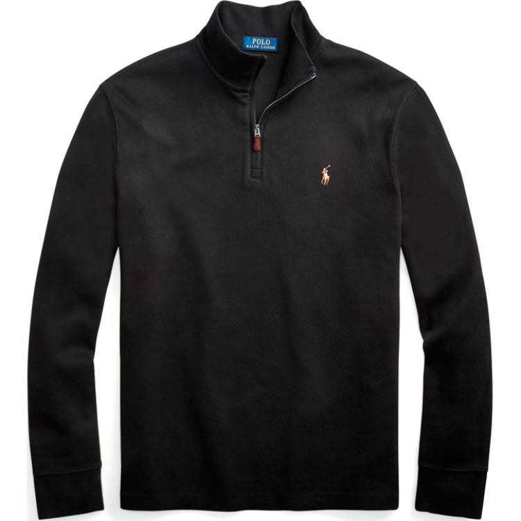 Ralph Lauren FW23 Embroidered Pony Logo Half-Zip Knit Sweatshirt Black Gray MNPOKNI16820138-001