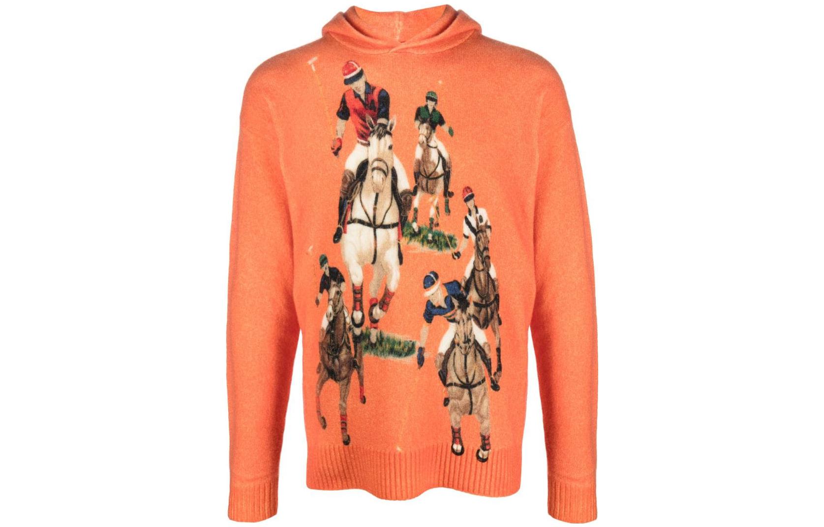 Ralph Lauren FW23 Graphic Print Long Sleeve Hoodie Orange 710917391-001