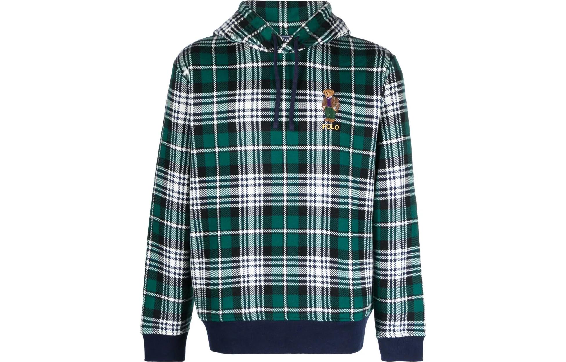 Ralph Lauren FW23 Green Plaid Logo Embroidered Hoodie for Men 710920439-001