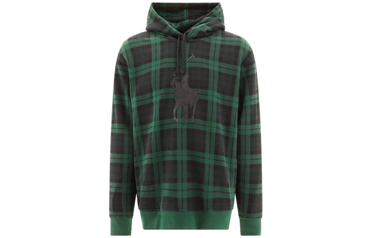 Ralph Lauren FW23 Green Plaid Logo Print Hoodie Mens Long Sleeve 710920222-001