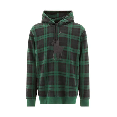 Ralph Lauren FW23 Green Plaid Logo Print Hoodie Mens Long Sleeve 710920222-001