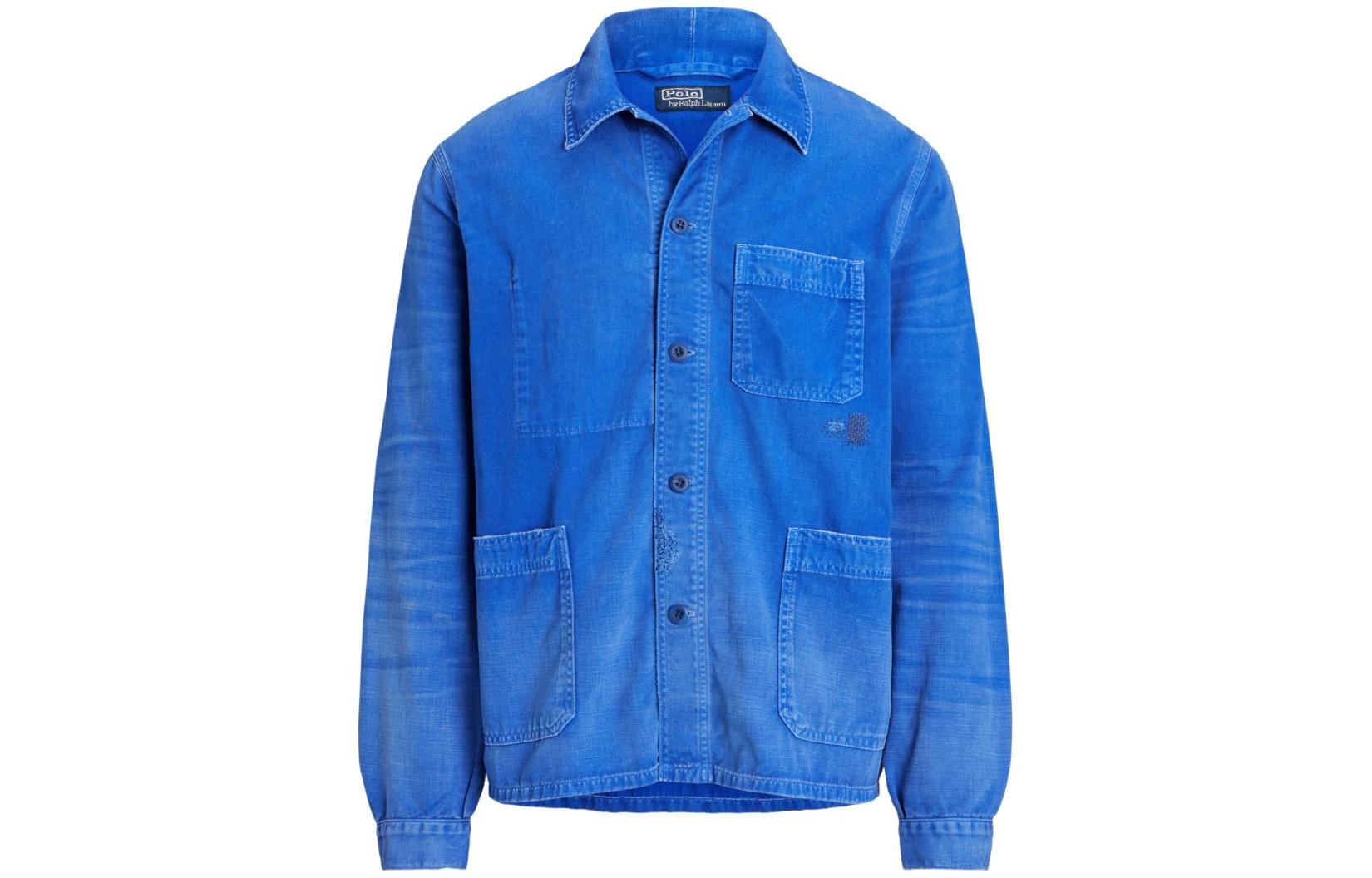 Ralph Lauren FW23 Iron Blue Solid Long-Sleeve Shirt Jacket for Men 710923849-001