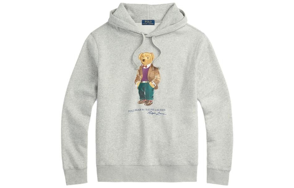 Ralph Lauren FW23 Letter Bear Print Hoodie Grey Long-Sleeve Casual Wear MNPOKNI16823195-020