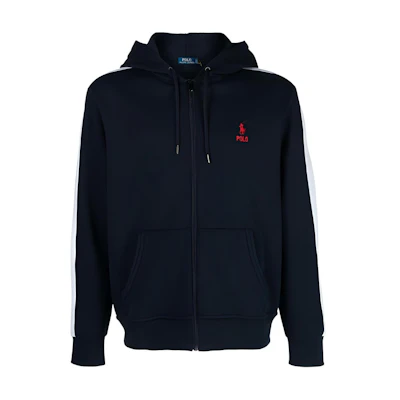 Ralph Lauren FW23 Logo Embroidered Hoodie Navy Blue - Loose Fit Zip-Up 710926504-001