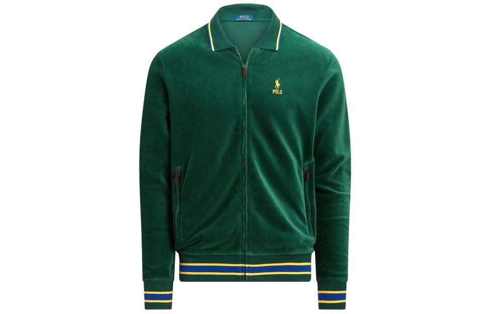 Ralph Lauren FW23 Logo Striped Trim Polo Zip Long Sleeve Jacket Green MNPOKNI16823138-300