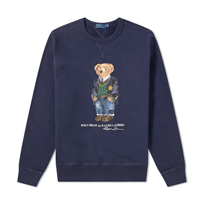 Ralph Lauren FW23 Navy Blue Bear Graphic Crewneck Sweatshirt 710816991001