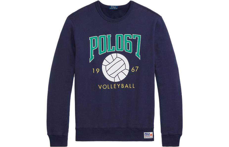 Ralph Lauren FW23 Navy Blue Letter Print Crewneck Sweatshirt Men’s Long Sleeve MNPOKNI16822998-410