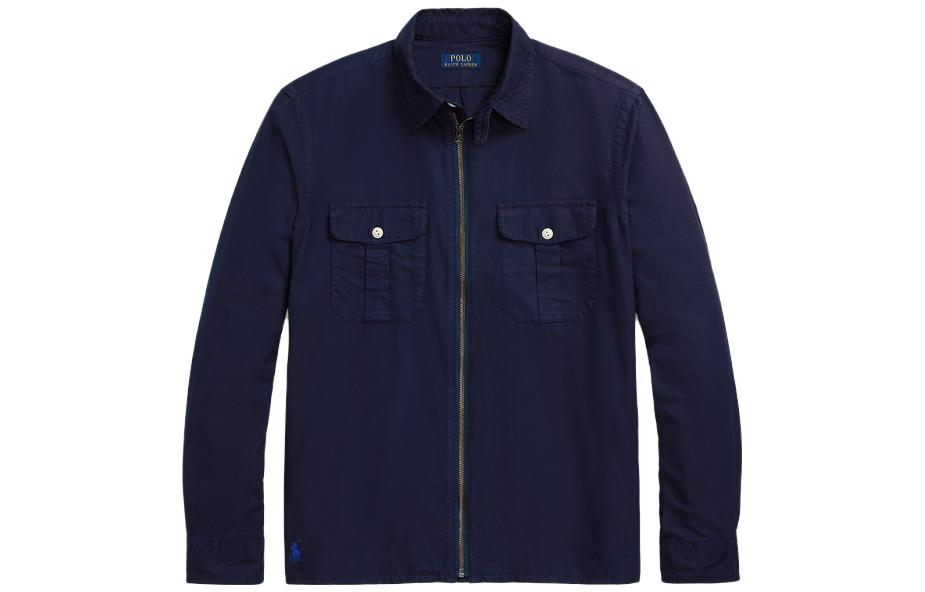 Ralph Lauren FW23 Navy Blue Solid Long-Sleeve Jacket with Pocket for Men MNPOWOV16823161-410