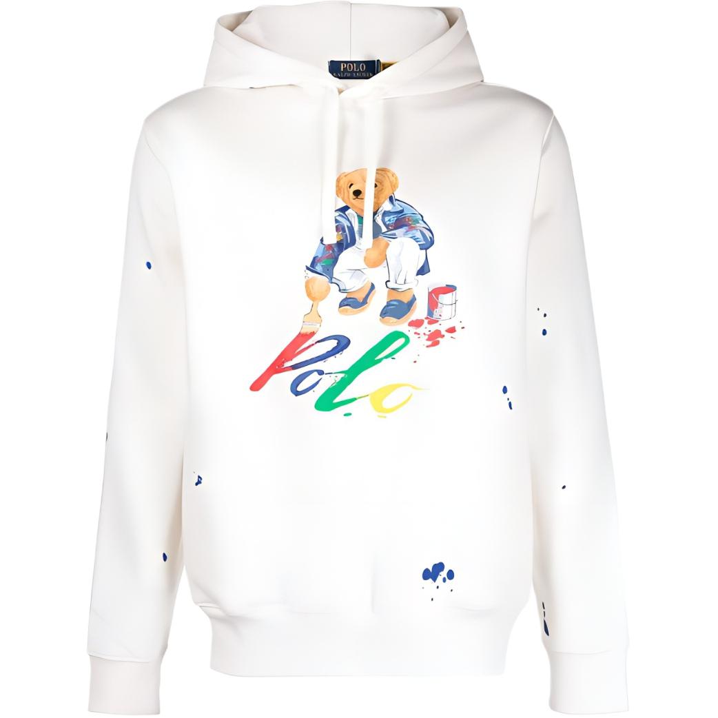Ralph Lauren FW23 Paint-Splatter Logo Oversized Hoodie White 710926546-001