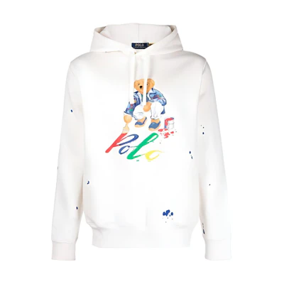 Ralph Lauren FW23 Paint-Splatter Logo Oversized Hoodie White 710926546-001