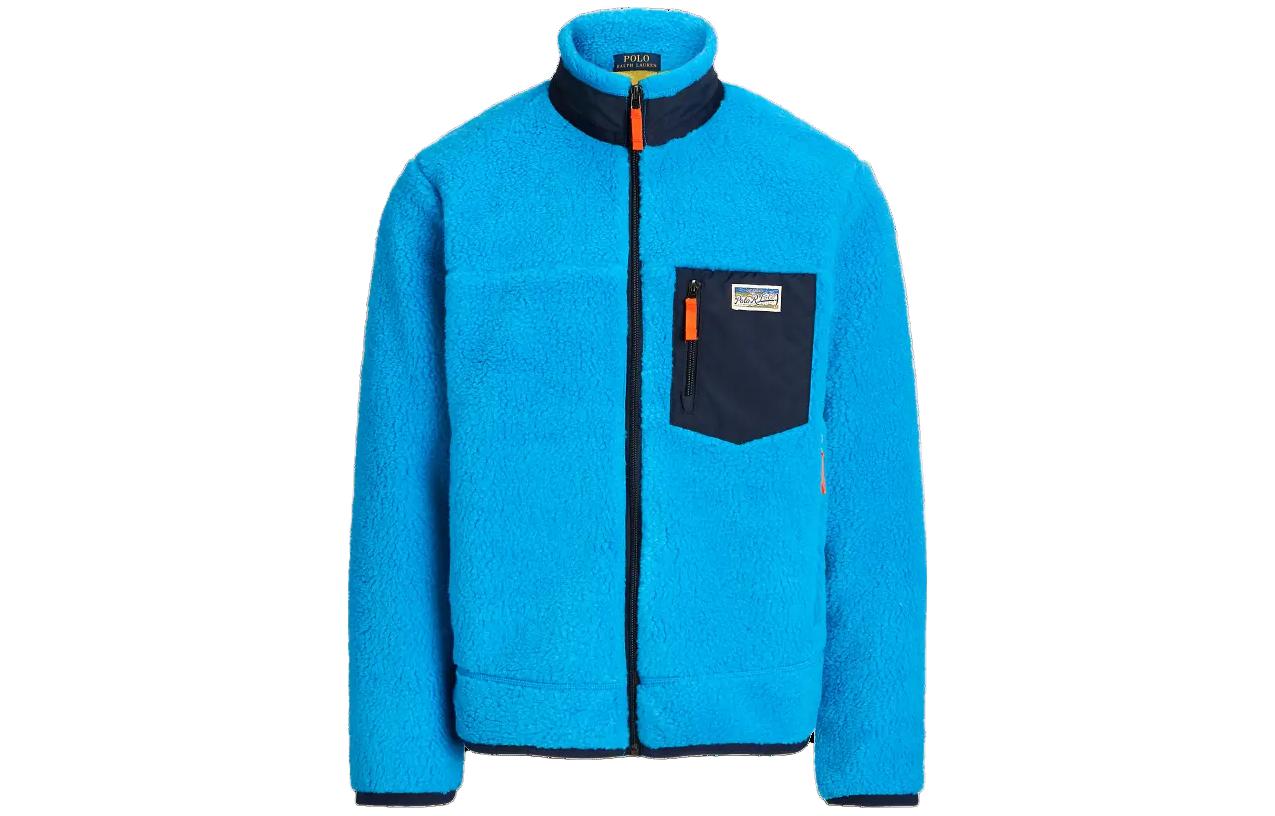Ralph Lauren FW23 Pile Fleece Jacket Blue Zip-Up Mock Neck Coat MNPOKNI16823-147