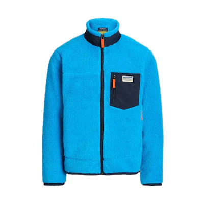 Ralph Lauren FW23 Pile Fleece Jacket Blue Zip-Up Mock Neck Coat MNPOKNI16823-147