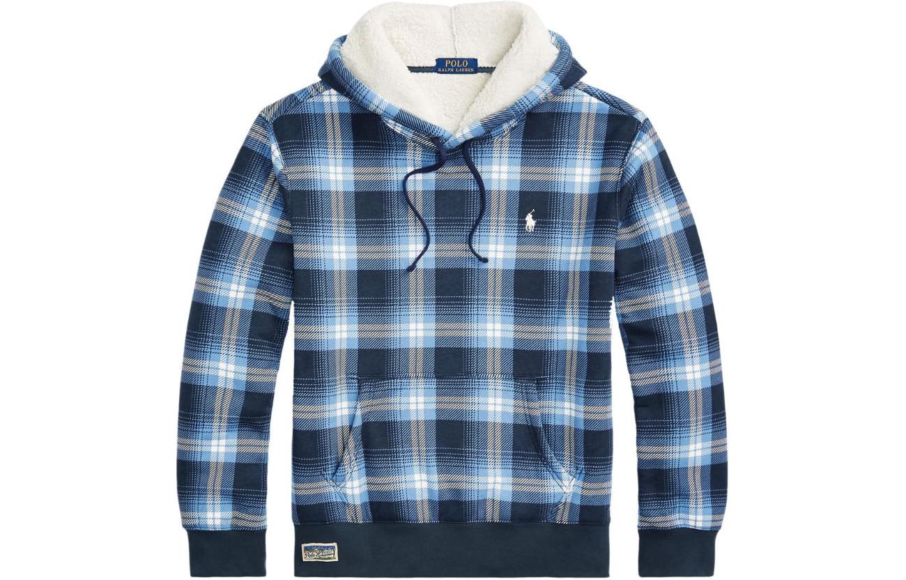 Ralph Lauren FW23 Plaid Logo Embroidered Hoodie Navy Blue - Long Sleeve 710928312-001