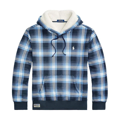 Ralph Lauren FW23 Plaid Logo Embroidered Hoodie Navy Blue - Long Sleeve 710928312-001
