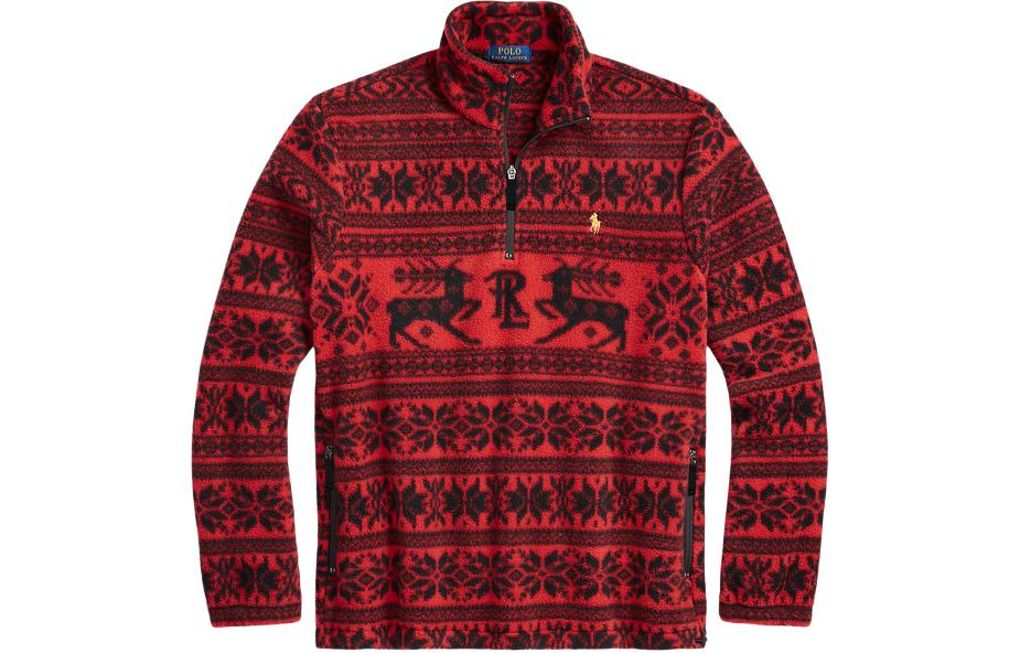 Ralph Lauren FW23 Red All-Over Print Half-Zip Pullover Sweatshirt Men MNPOKNI16823181-600