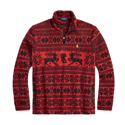 Ralph Lauren FW23 Red All-Over Print Half-Zip Pullover Sweatshirt Men MNPOKNI16823181-600