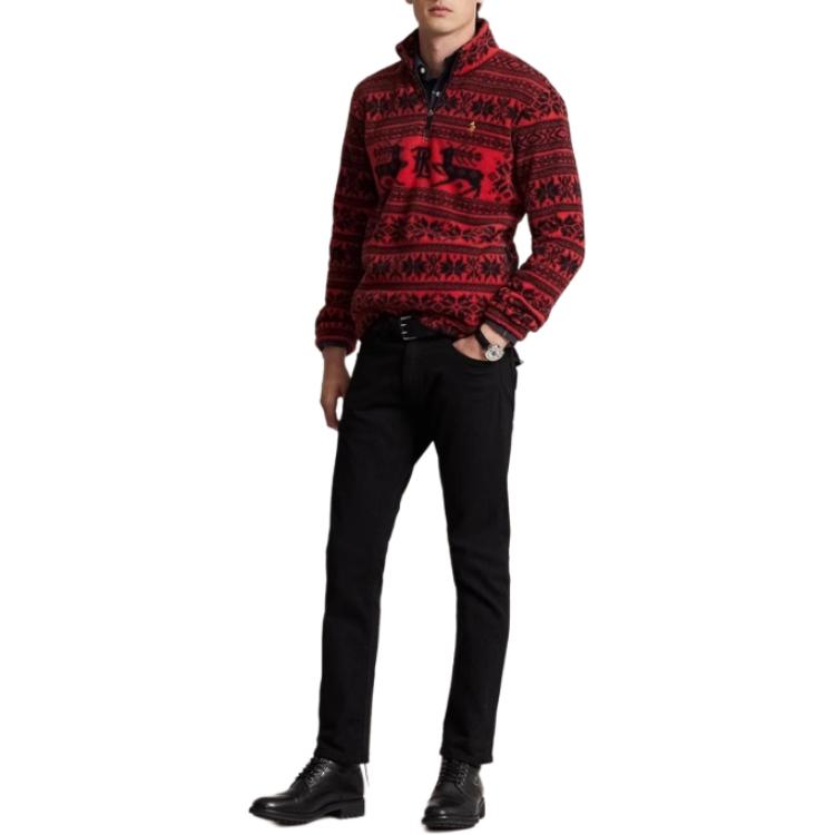 Lookbook Ralph Lauren FW23 Merah Corak Penuh Baju Sejuk Half-Zip Lelaki MNPOKNI16823181-600