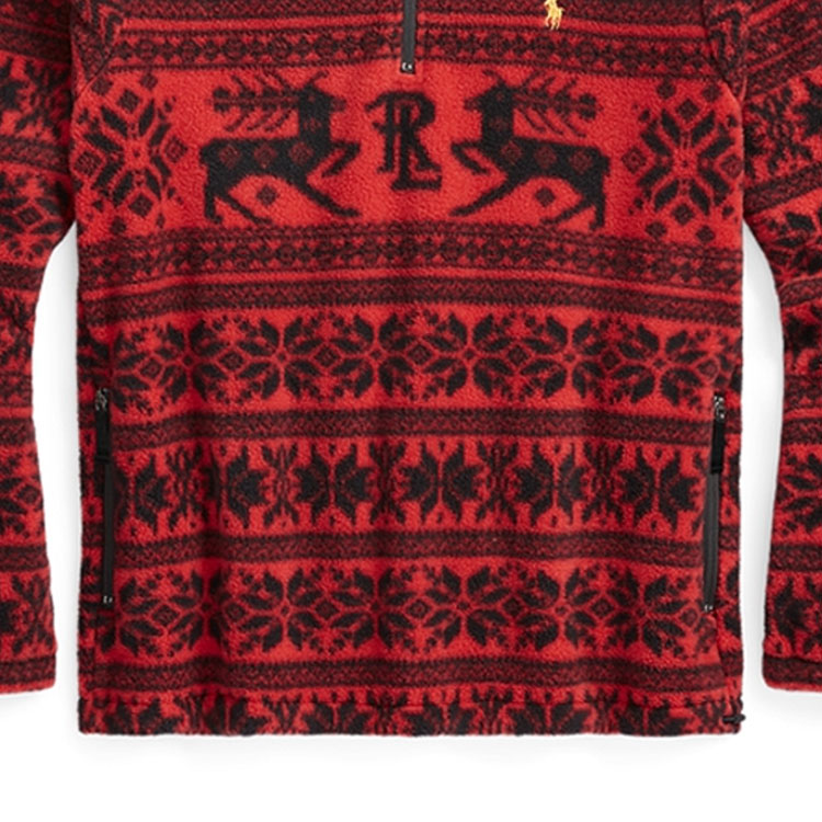 Sizing Ralph Lauren FW23 Merah Corak Penuh Baju Sejuk Half-Zip Lelaki MNPOKNI16823181-600