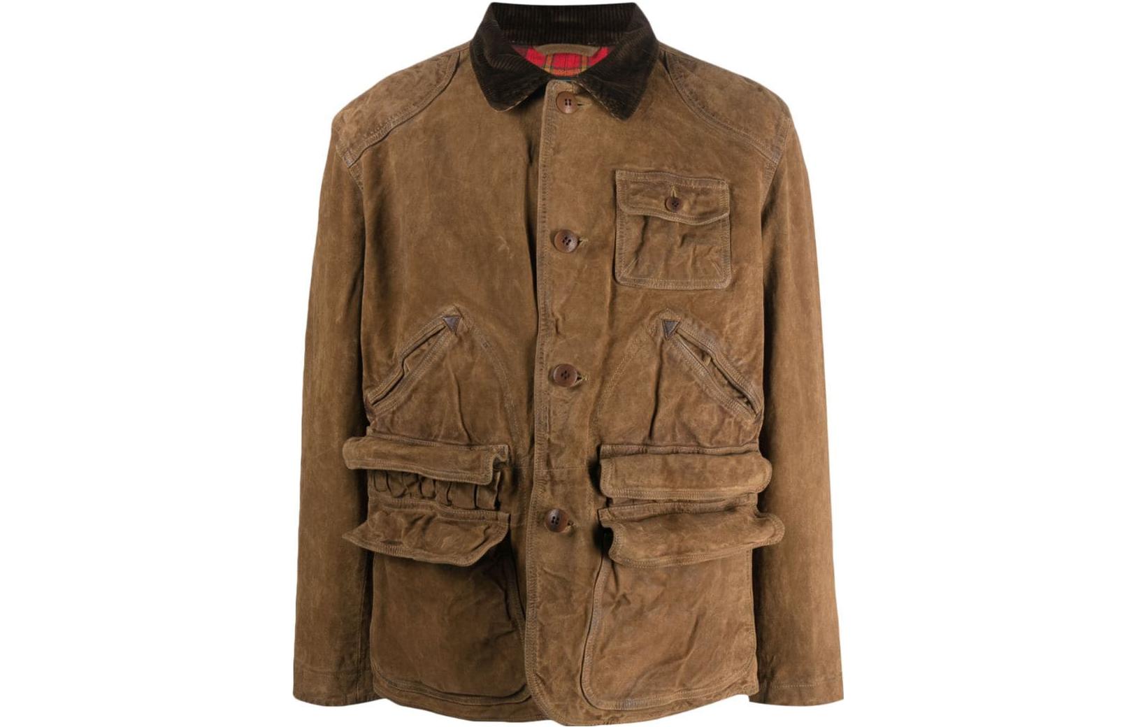 Ralph Lauren FW23 Single-Breasted Lambskin Jacket in Camel Brown 710907630-001
