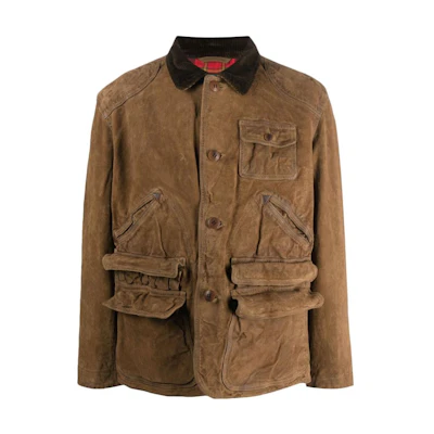 Ralph Lauren FW23 Single-Breasted Lambskin Jacket in Camel Brown 710907630-001