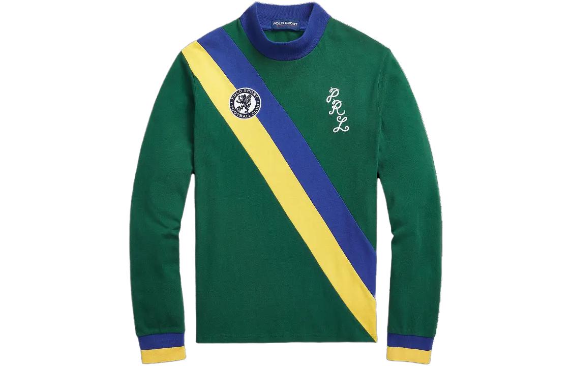 Ralph Lauren FW23 Sport Jersey Mockneck Pullover Green Striped Knit Unisex Sweater MNPOKNI16823-316