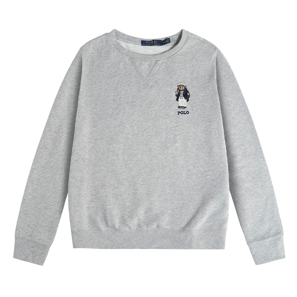 Ralph Lauren FW23 Teddy Logo Embroidered Crewneck Fleece Sweatshirt Grey Mens MNPOKNI16820496-020