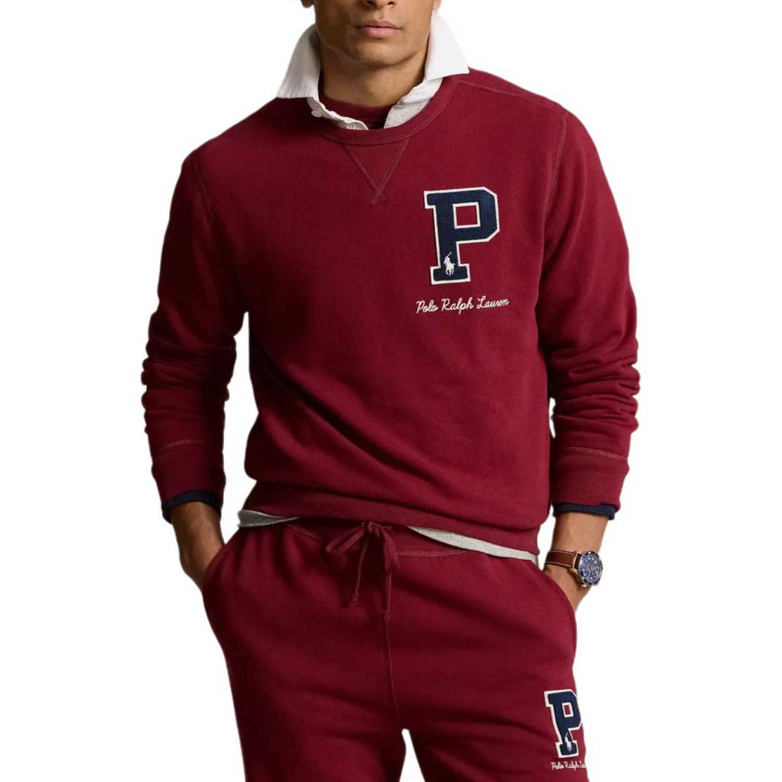 Shop Ralph Lauren FW24 Logo Crewneck Sweatshirt Merah Karpet MNPOKNI16823936 MNPOKNI16823936-RED-CARPET
