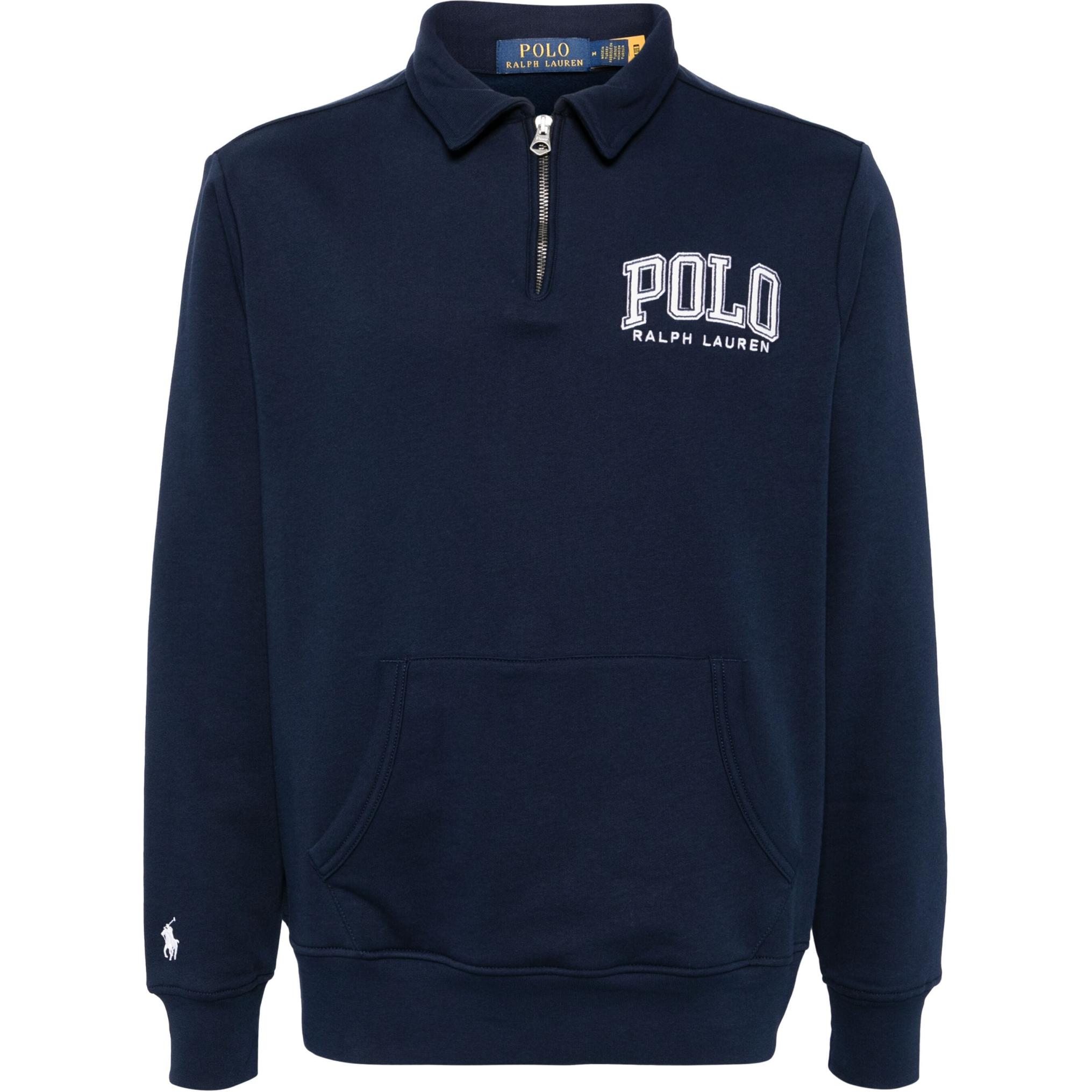 Ralph Lauren FW24 Navy Blue Letter Print Collared Loose Sweatshirt Men 710952038-410