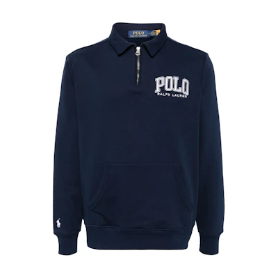 Ralph Lauren FW24 Navy Blue Letter Print Collared Loose Sweatshirt Men 710952038-410