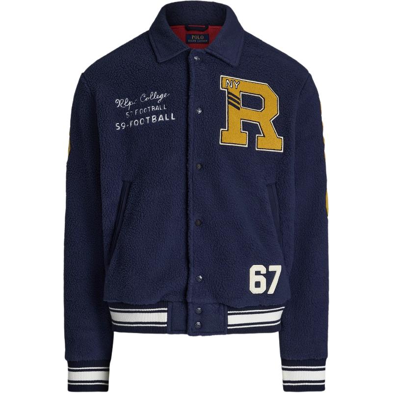 Ralph Lauren FW24 Navy Single-Breasted Jacket with Letter Patch Mens MNPOKNI16823811-410