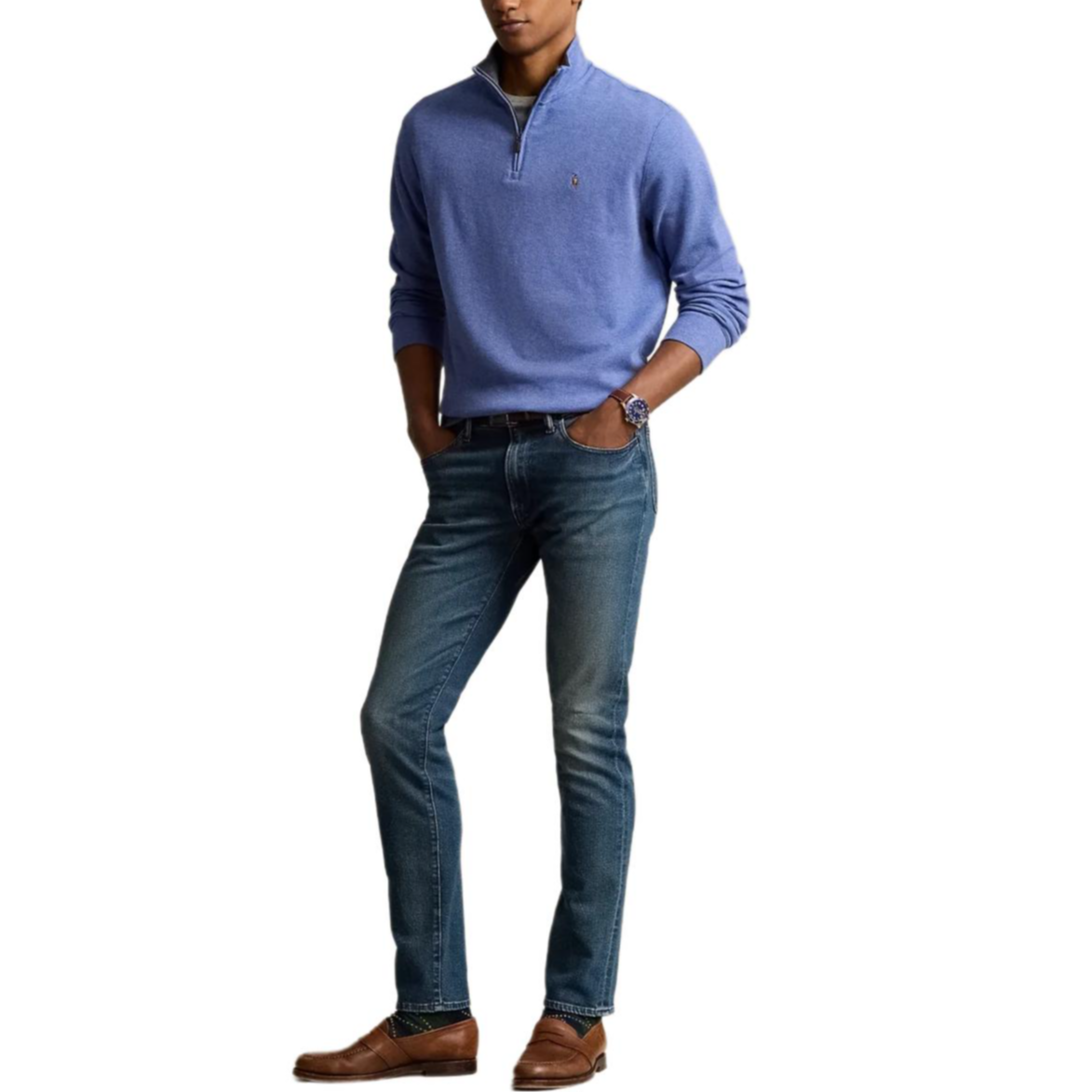 Ralph Lauren FW24 Vintage Blue Logo Embroidered Half-Turtleneck Sweatshirt MNPOKNI16823955-400 圖 3