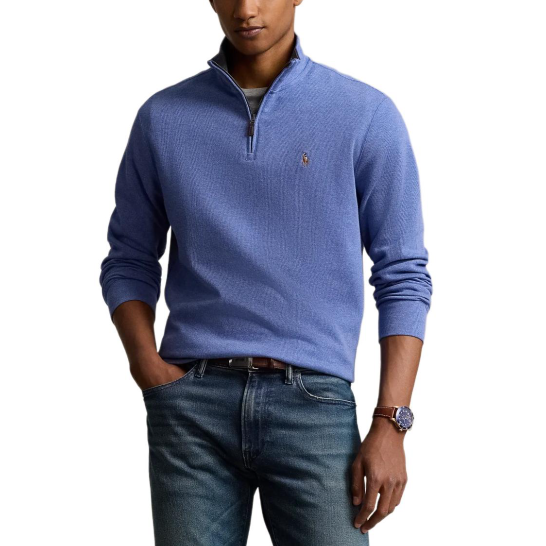 Ralph Lauren FW24 Vintage Blue Logo Embroidered Half-Turtleneck Sweatshirt MNPOKNI16823955-400 圖 4