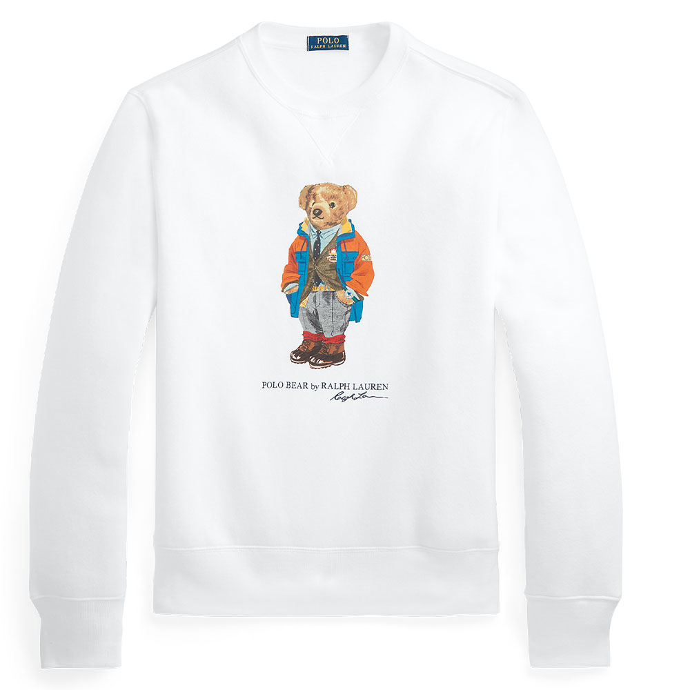 Ralph Lauren FW24 White Crewneck Sweatshirt with Bear Graphic MNPOKNI16820786-100