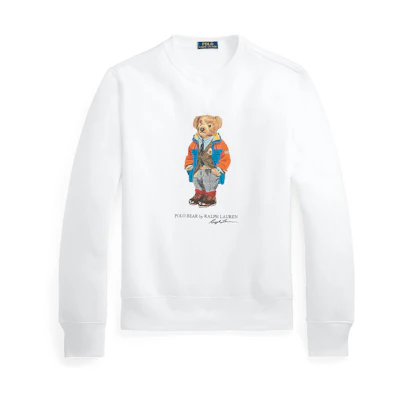 Ralph Lauren FW24 White Crewneck Sweatshirt with Bear Graphic MNPOKNI16820786-100