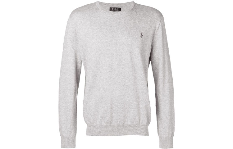 Ralph Lauren Gray Crewneck Sweatshirt with Ribbed Embroidery Detail 710684957-003