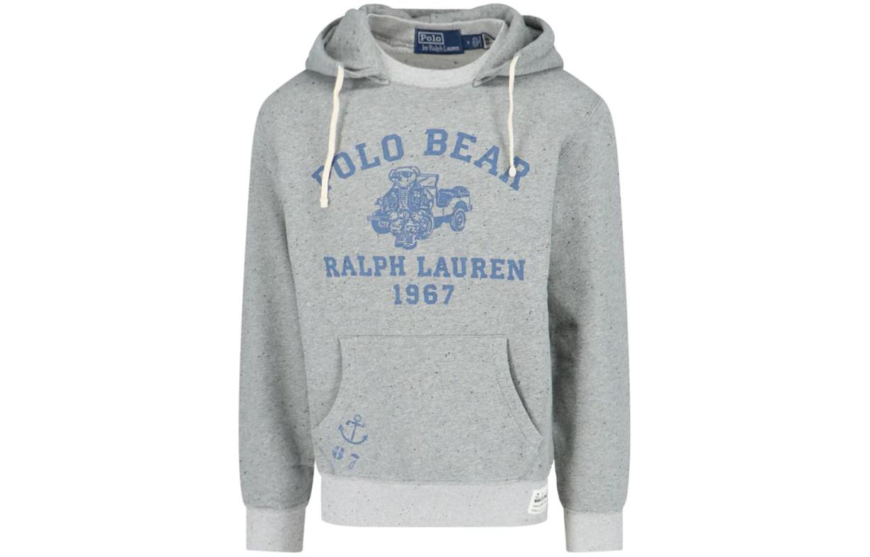 Ralph Lauren Gray Logo Print Embroidered Pullover Hoodie Long Sleeve 710934711-001