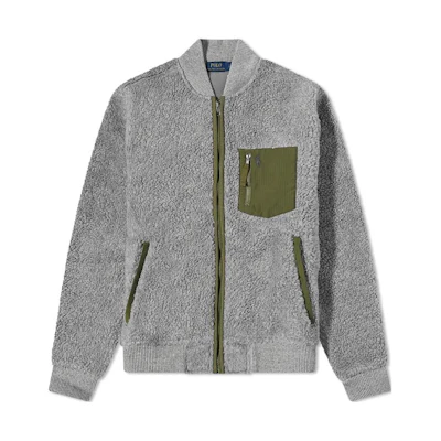 Ralph Lauren Gray Patchwork Long-Sleeve Baseball Collar Jacket 710891049-002