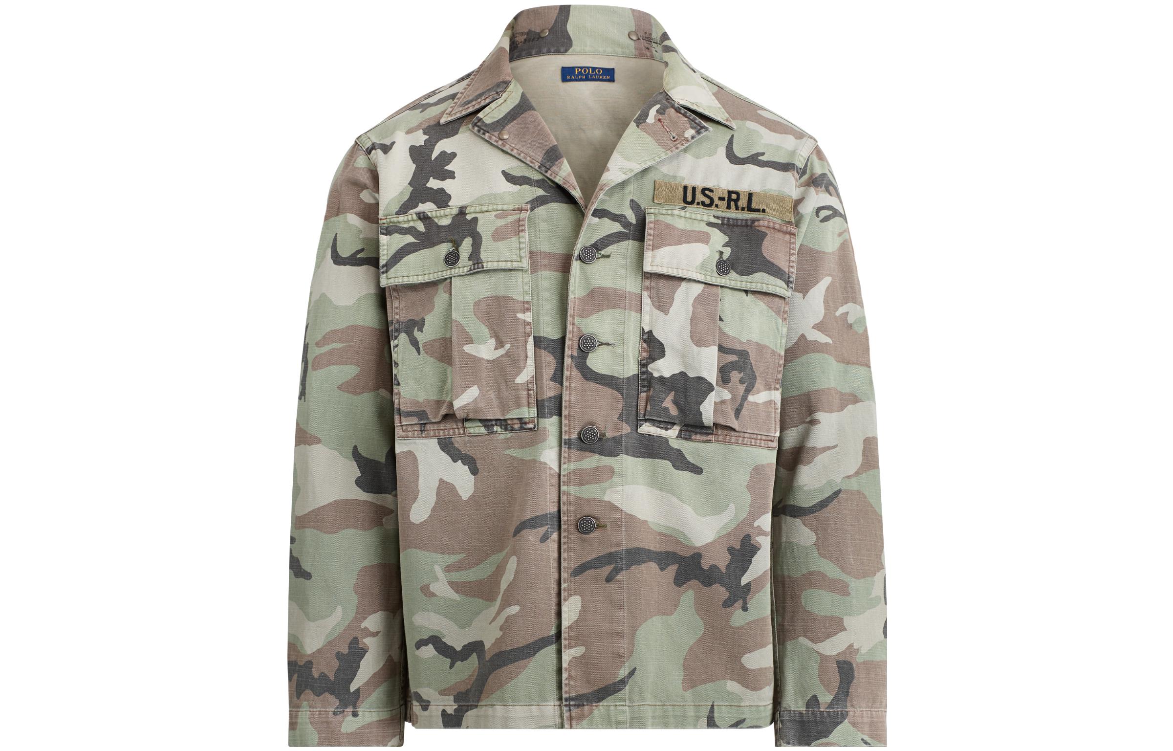 Ralph Lauren Green Camouflage Long Sleeve Jacket with Turn-Down Collar 710874551-001