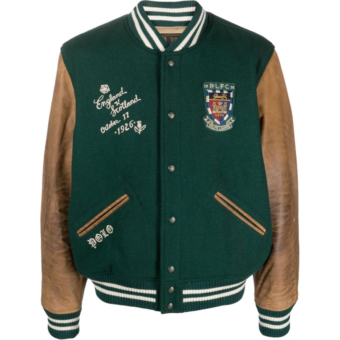 Ralph Lauren Green Letter Logo Varsity Collar Colorblock Jacket 710916063-001