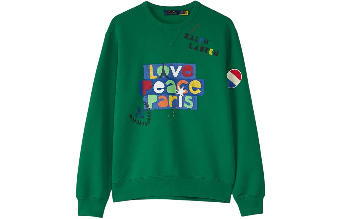 Ralph Lauren Green Letter Print Crewneck Loose-Fit Sweatshirt 710934773-001