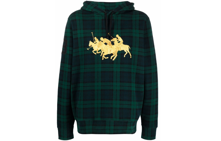 Ralph Lauren Green Plaid Hoodie with Polo Embroidery for Men 710853196-001