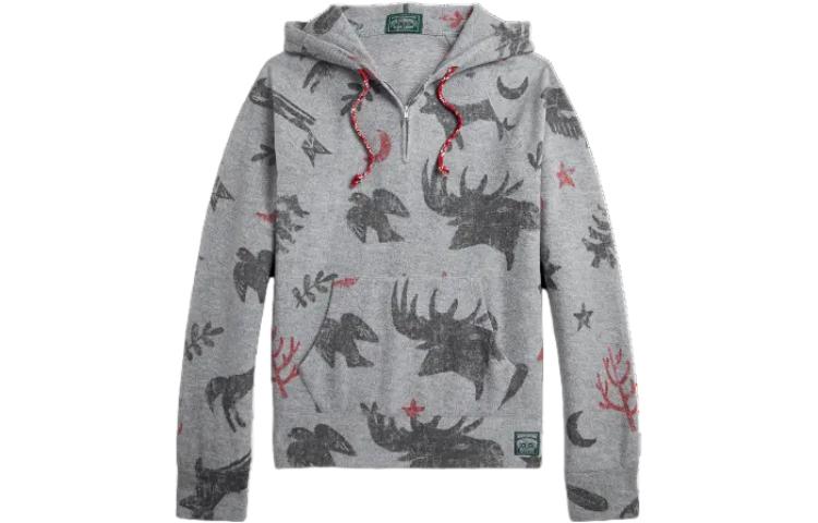 Ralph Lauren Grey Hoodie with All-Over Animal Print Design MNPOKNI16823-132