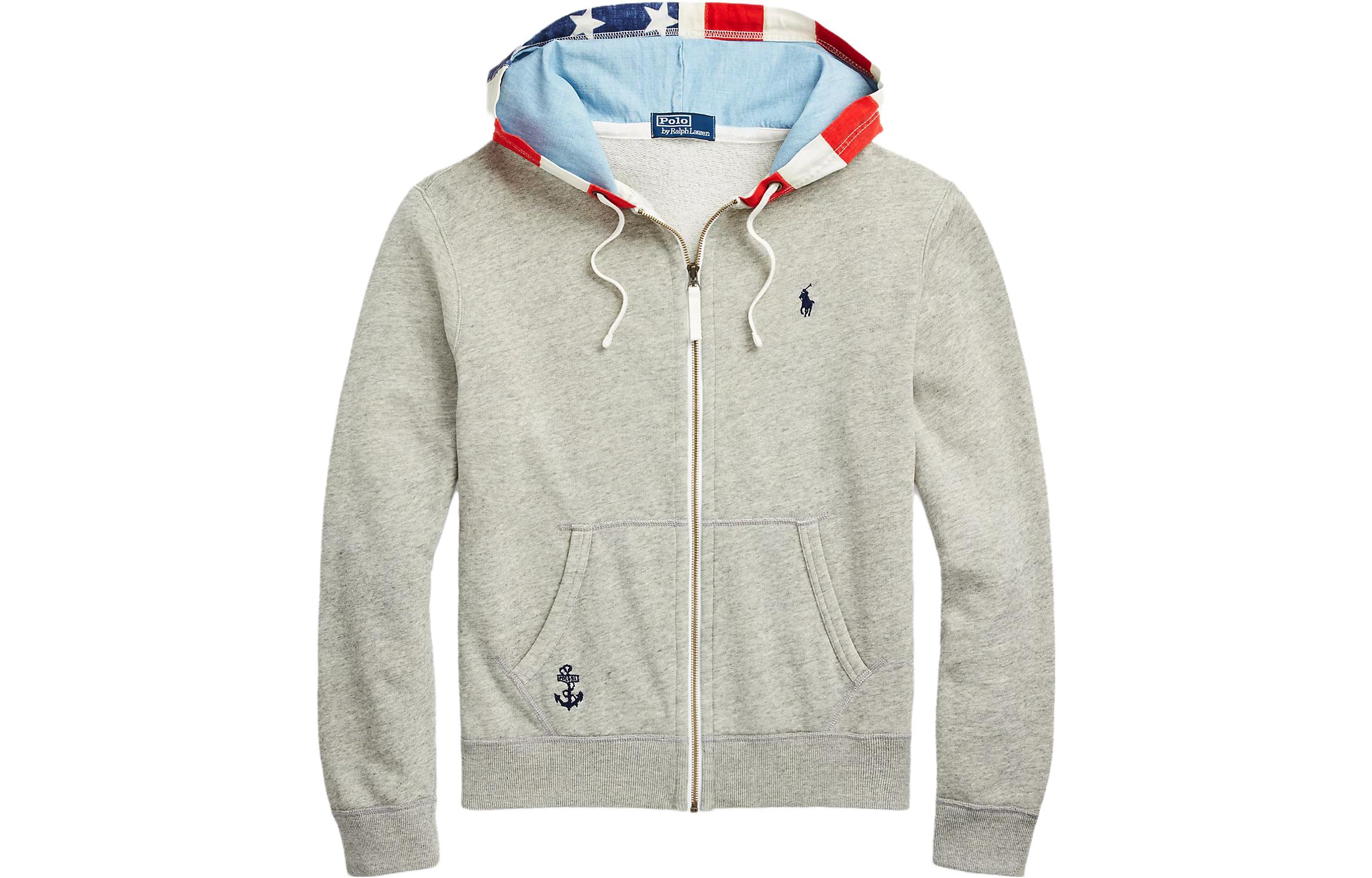 Ralph Lauren Grey Solid Color Hoodie with Full-Zip Closure 710909599LOFHT
