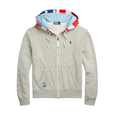 Ralph Lauren Grey Solid Color Hoodie with Full-Zip Closure 710909599LOFHT