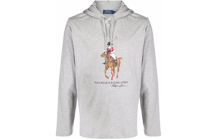 Ralph Lauren Hoodie Grey with Front Logo Cartoon Print Long Sleeve 710853354-001