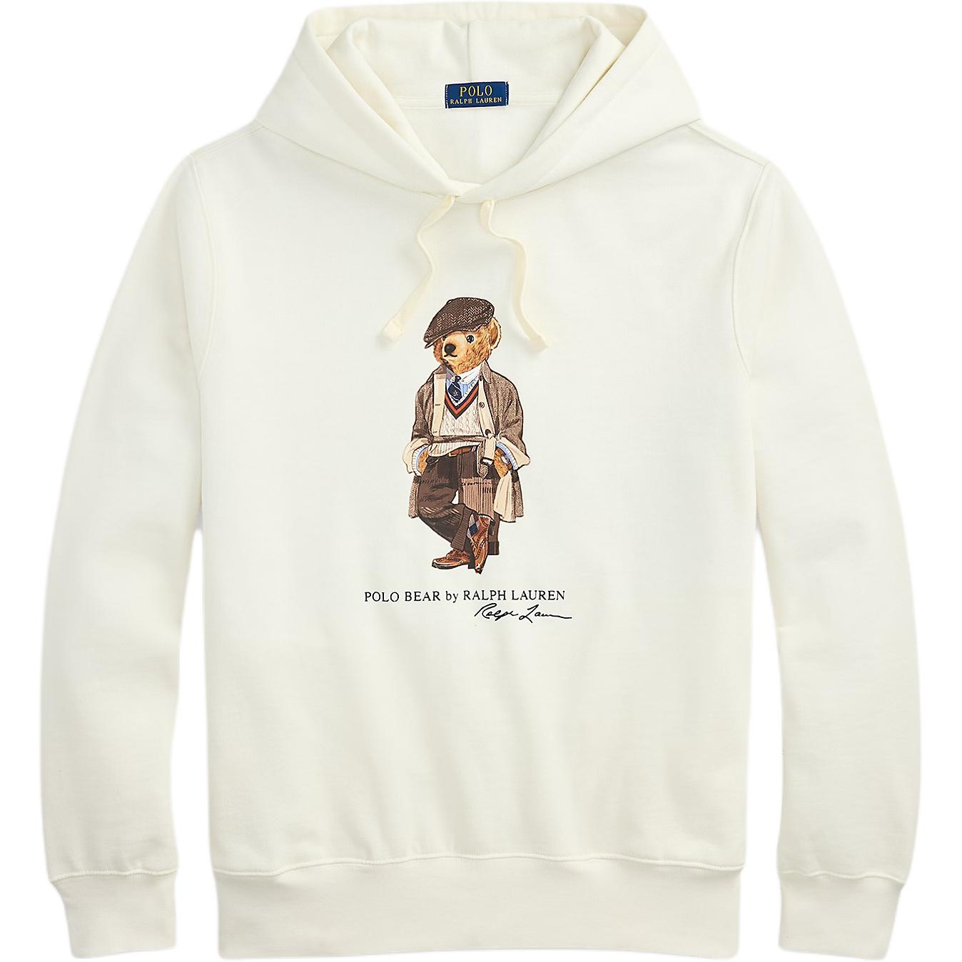 Ralph Lauren Hoodie White - Bear Print Pullover with Drawstring 710980306-001