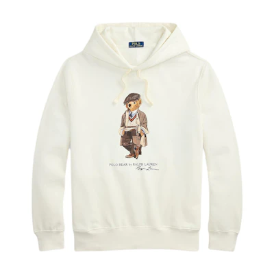 Ralph Lauren Hoodie White - Bear Print Pullover with Drawstring 710980306-001